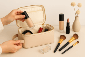 Produtos de maquiagem necessaire